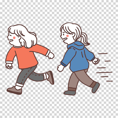 전신 편집이미지 여자 어린이 누끼 두명 달리기 걱정 PNG 감정 모션 사람 파일형식