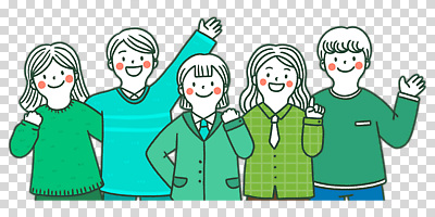편집이미지 여자 남자 응원 어깨동무 누끼 여러명 상반신 초록색 친구 손들기 파이팅 PNG 컬러 포즈 다수 관계 모션 사람 파일형식