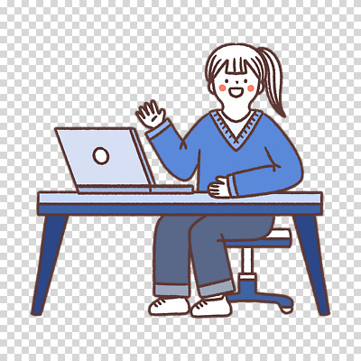 전신 편집이미지 여자 의자 한명 누끼 앉기 파란색 노트북 손들기 책상 PNG 1 컬러 가구 모션 사람 전자제품 파일형식