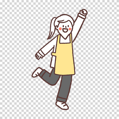 전신 편집이미지 여자 한명 누끼 손들기 앞치마 아르바이트 PNG 1 모션 사람 파일형식