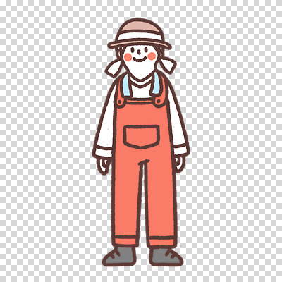 전신 편집이미지 여자 한명 누끼 수건 농부 멜빵바지 PNG 챙모자 직업 모자_잡화 1 바지 사람 위생용품 멜빵 파일형식