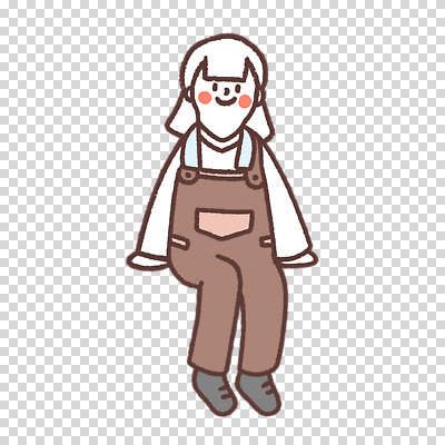 전신 편집이미지 여자 한명 누끼 앉기 수건 갈색 멜빵바지 PNG 1 컬러 바지 모션 사람 위생용품 멜빵 파일형식