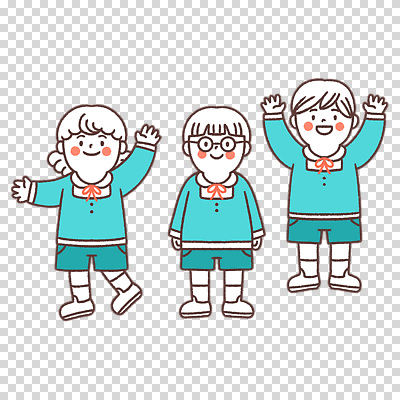 안경 어린이 모션 사람 파란색 파일형식 안경낌 하늘색 유치원생 손들기 만세 전신 세명 남자 여자 편집이미지 PNG 누끼
