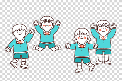 어린이 다수 모션 사람 파란색 인사 파일형식 점프 손인사 팔벌리기 만세 전신 하늘색 여러명 유치원생 남자 여자 편집이미지 PNG 누끼