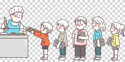 전신 편집이미지 여자 남자 어린이 중년 들기 누끼 여러명 국자 식판 PNG 급식소 배식 줄서기 다수 모션 주방용품 사람 성인 급식 파일형식