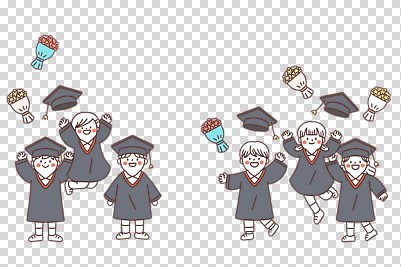 전신 편집이미지 여자 남자 어린이 꽃다발 학사모 누끼 여러명 손들기 점프 만세 졸업가운 던지기 PNG 모자_잡화 꽃 다수 졸업 모션 사람 가운 파일형식