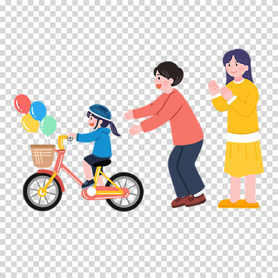 전신 편집이미지 여자 남자 어린이 가족 응원 누끼 세명 자전거 승차 헬멧 박수 풍선 PNG 관계 모션 사람 손짓 바이크 보호장비 파일형식