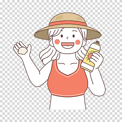 편집이미지 여자 수영복 한명 들기 누끼 상반신 선크림 밀짚모자 바르기 PNG 모자_잡화 1 옷 모션 사람 화장품 파일형식