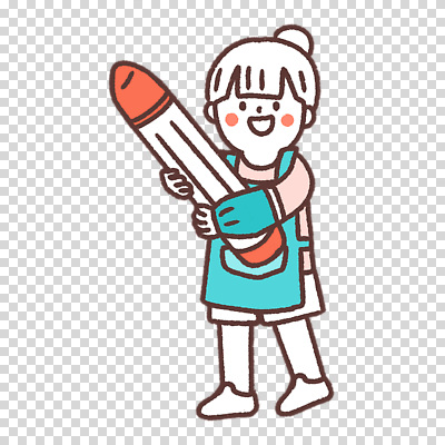 전신 편집이미지 여자 어린이 한명 들기 누끼 앞치마 크레파스 PNG 팔토시 1 모션 학용품 사람 토시 파일형식
