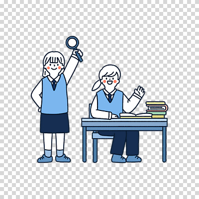 전신 편집이미지 여자 교복 허리손 청소년 돋보기 들기 누끼 앉기 두명 학습 독서 책상 PNG 책더미 옷 교육 포즈 가구 모션 사람 책 무더기 파일형식