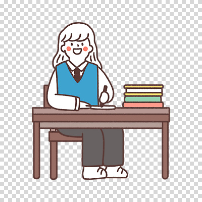 전신 편집이미지 여자 교복 청소년 한명 누끼 앉기 기록 책상 PNG 책더미 1 옷 가구 모션 사람 책 무더기 파일형식
