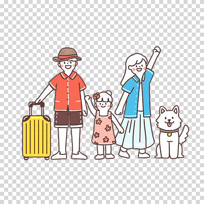 전신 편집이미지 여자 남자 어린이 가족 누끼 세명 손들기 캐리어 강아지 밀짚모자 PNG 모자_잡화 관계 모션 사람 반려동물 여행가방 개 파일형식