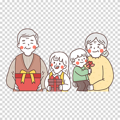 여자 노년 남자 감정 다수 관계 모션 선물 사람 성인 상자 손주 파일형식 가족 사랑 들기 손자 손녀 할아버지 할머니 선물상자 안기 상반신 여러명 어린이 편집이미지 PNG 누끼