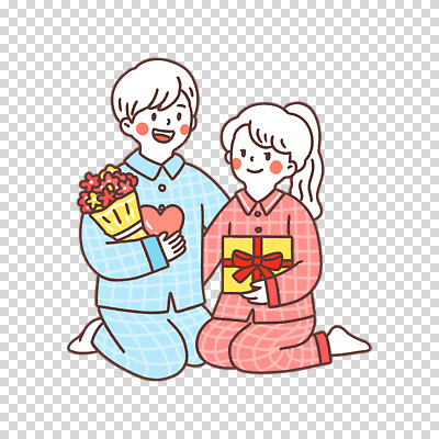 옷 꽃 감정 관계 모션 선물 사람 상자 파일형식 전신 무릎꿇기 사랑 꽃다발 선물상자 잠옷 커플 두명 남자 여자 편집이미지 PNG 누끼