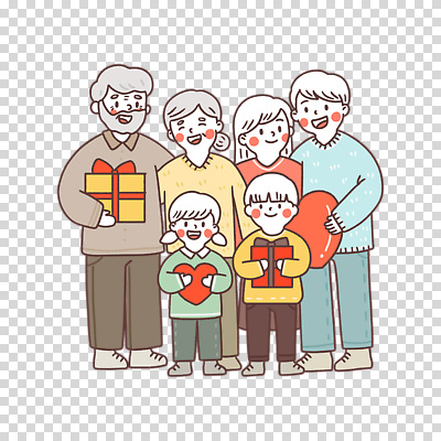 모양 감정 다수 가족 모션 선물 사람 성인 상자 파일형식 하트 선물상자 들기 사랑 대가족 전신 여러명 여자 남자 어린이 노년 편집이미지 PNG 누끼