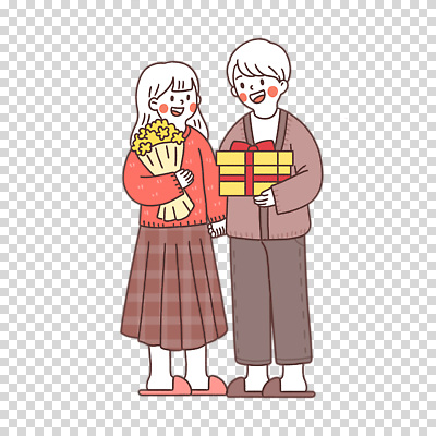 꽃 관계 모션 선물 사람 상자 파일형식 선물상자 꽃다발 들기 전신 커플 두명 남자 여자 편집이미지 PNG 누끼