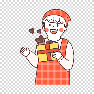 1 모션 디저트 선물 사람 상자 파일형식 초콜릿 두건 선물상자 들기 상반신 남자 한명 편집이미지 PNG 누끼