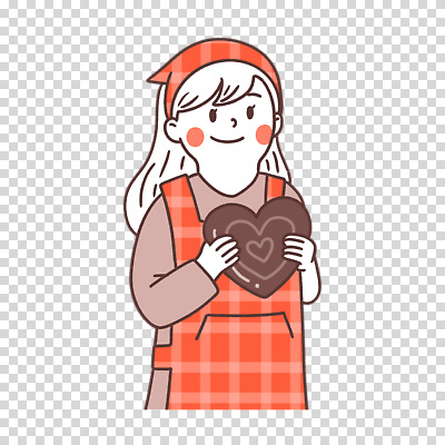 편집이미지 여자 두건 한명 들기 누끼 상반신 초콜릿 앞치마 하트 PNG 모양 1 모션 디저트 사람 파일형식 음식