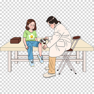 전신 편집이미지 여자 어린이 의자 들기 누끼 앉기 두명 치료 고통 의사 상처 PNG 빨간약 소독 울상 진료대 감정 가구 의학 모션 사람 진료 의료진 파일형식