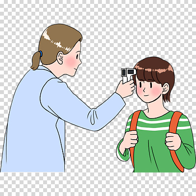 편집이미지 여자 남자 어린이 책가방 들기 누끼 상반신 두명 PNG 체온측정 비접촉체온계 가방 모션 사람 체온계 측정 파일형식