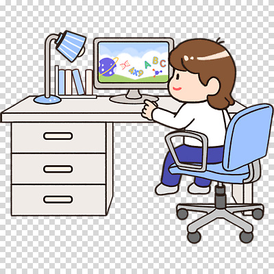 전신 편집이미지 여자 어린이 한명 누끼 앉기 학습 모니터 스탠드 책상 서랍장 PNG 바퀴의자 1 교육 가구 의자 모션 조명 사람 컴퓨터 파일형식