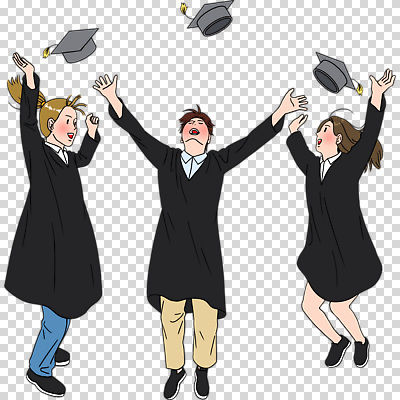모자_잡화 감정 졸업 모션 사람 가운 파일형식 기쁨 점프 만세 졸업가운 던지기 학사모 전신 세명 여자 남자 편집이미지 PNG 누끼