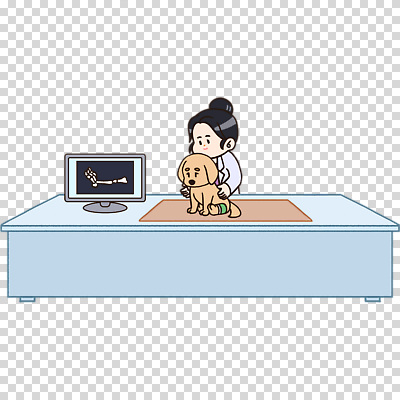 1 의학 사람 반려동물 컴퓨터 진료 의사 의료용품 개 파일형식 상반신 한명 수의사 강아지 깁스 모니터 엑스레이 진료대 여자 편집이미지 PNG 누끼