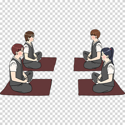 다수 불교 모션 사람 앉기 체험 파일형식 방석 눈감음 가부좌 전신 여러명 남자 여자 명상 템플스테이 편집이미지 PNG 누끼