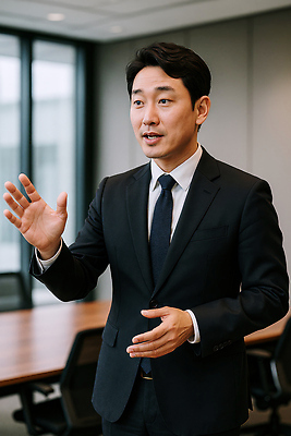 JPG 편집이미지 남자 한명 미소 정장 상반신 성인 손들기 비즈니스맨 책상 회의실 의료성형뷰티 성인남자한명만 편집실사 AI인물포토 AI콘텐츠 1 옷 가구 비즈니스 모션 표정 사람 직장인 CG 남자한명만 성인남자만 파일형식 AI포토