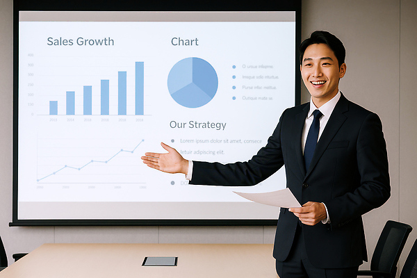 JPG 편집이미지 남자 의자 그래프 한명 미소 들기 정장 상반신 성인 스크린 자료 가리킴 비즈니스맨 발표 프레젠테이션 책상 회의실 문서 의료성형뷰티 성인남자한명만 편집실사 AI인물포토 AI콘텐츠 1 옷 가구 비즈니스 모션 표정 사람 손짓 직장인 CG 남자한명만 성인남자만 파일형식 AI포토