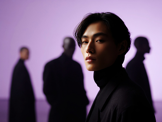 JPG 모델 편집이미지 남자 실루엣 여러명 상반신 성인 빛 보라색 잡지 세미정장 의료성형뷰티 성인남자만 편집실사 AI인물포토 AI콘텐츠 컬러 다수 촬영기법 사람 정장 간행물 CG 남자만 성인만 파일형식 AI포토