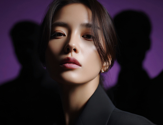 JPG 모델 편집이미지 여자 남자 실루엣 얼굴 성인 세명 빛 보라색 잡지 세미정장 의료성형뷰티 성인만 편집실사 AI인물포토 AI콘텐츠 컬러 촬영기법 사람 정장 신체부위 간행물 CG 파일형식 AI포토