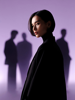 JPG 전신 모델 편집이미지 여자 남자 실루엣 여러명 상반신 성인 빛 보라색 잡지 세미정장 의료성형뷰티 성인만 편집실사 AI인물포토 AI콘텐츠 컬러 다수 촬영기법 사람 정장 간행물 CG 파일형식 AI포토