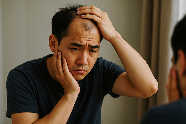 JPG 편집이미지 남자 상반신 성인 두명 찡그림 심각 탈모 의료성형뷰티 성인남자만 편집실사 머리짚기 AI인물포토 AI콘텐츠 컨셉 모션 표정 사람 CG 증상 남자만 성인만 파일형식 AI포토