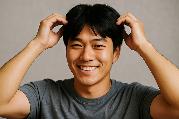 JPG 편집이미지 남자 한명 미소 상반신 성인 완치 탈모 의료성형뷰티 성인남자한명만 편집실사 머리짚기 AI인물포토 AI콘텐츠 1 모션 표정 사람 CG 증상 남자한명만 성인남자만 파일형식 AI포토