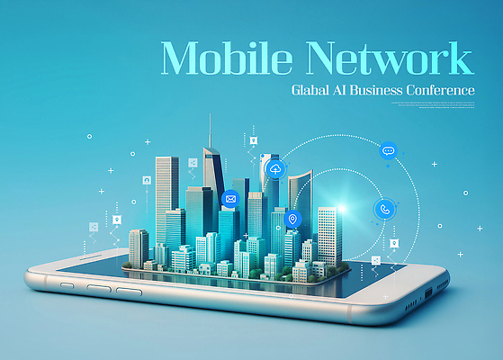 PSD 편집이미지 모바일 사람없음 파란색 스마트폰 미래도시 홀로그램 네트워킹 이미지편집 컬러 미래 핸드폰 스마트기기 도시 네트워크 파일형식