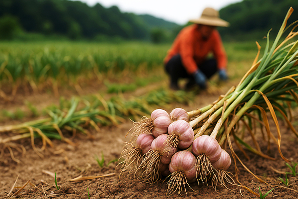 JPG 전신 편집이미지 마늘 한명 성인 농사 흙 수확 시골 농부 밀짚모자 웅크림 마늘밭 통마늘 성인한명만 편집실사 AI포토 AI콘텐츠 직업 모자_잡화 1 밭 농업 채소 모션 사람 CG 성인만 파일형식