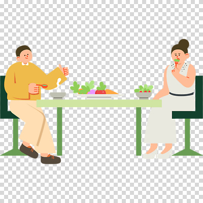 전신 편집이미지 그릇 커플 여자 남자 채소 의자 들기 누끼 앉기 두명 식사 샐러드 먹기 책상 PNG 식기 음식 가구 관계 모션 사람 파일형식
