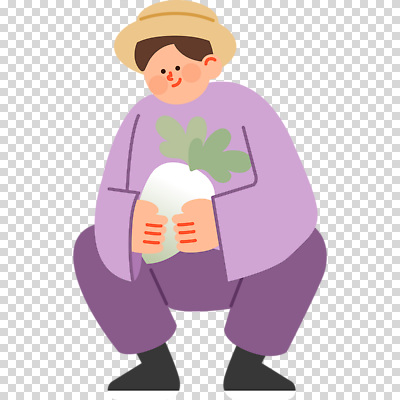 전신 편집이미지 남자 한명 들기 누끼 앉기 농부 무 밀짚모자 웅크림 PNG 직업 모자_잡화 1 모션 뿌리채소 사람 파일형식
