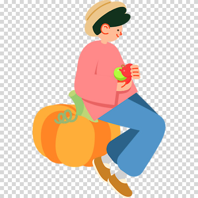 전신 편집이미지 남자 호박 한명 들기 누끼 앉기 사과 밀짚모자 PNG 모자_잡화 1 채소 과일 모션 사람 파일형식