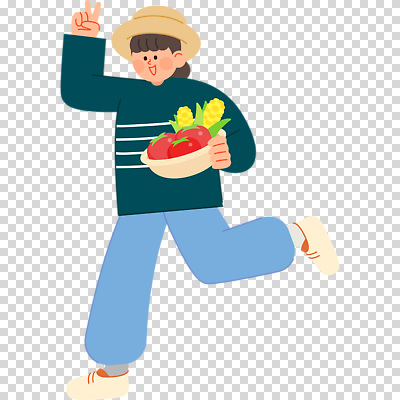 전신 편집이미지 여자 토마토 옥수수 한명 들기 누끼 달리기 바구니 밀짚모자 브이 PNG 모자_잡화 1 채소 모션 곡류 사람 손짓 파일형식