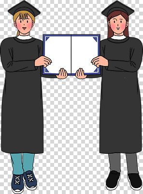모자_잡화 졸업 관계 모션 사람 가운 파일형식 친구 수여 졸업장 들기 졸업가운 학사모 전신 두명 여자 편집이미지 PNG 누끼