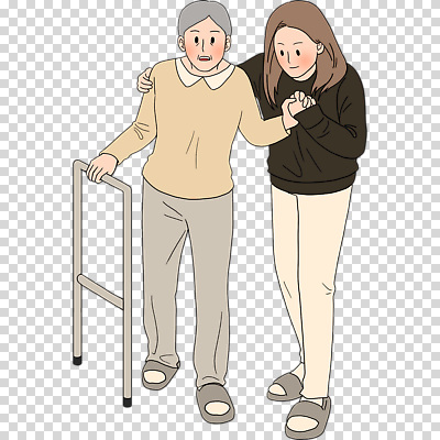 컨셉 모션 사람 성인 기구 파일형식 걷기 전신 두명 도움 손잡기 여자 노년 잡기 보조기구 편집이미지 PNG 누끼