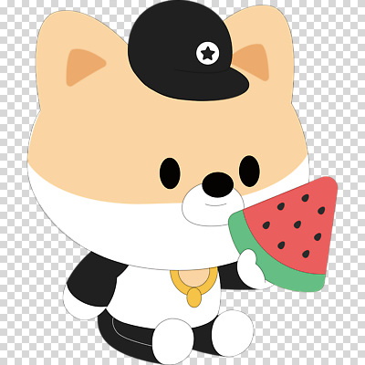 편집이미지 미소 들기 누끼 앉기 사람없음 강아지 개캐릭터 PNG 수박조각 캡모자 모자_잡화 조각 동물캐릭터 모션 수박 표정 반려동물 개 파일형식