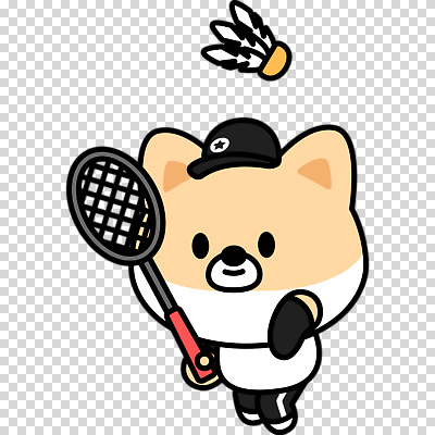 편집이미지 서브 미소 들기 누끼 사람없음 배드민턴라켓 던지기 강아지 셔틀콕 개캐릭터 PNG 캡모자 모자_잡화 스포츠용품 동물캐릭터 모션 표정 반려동물 라켓 개 파일형식