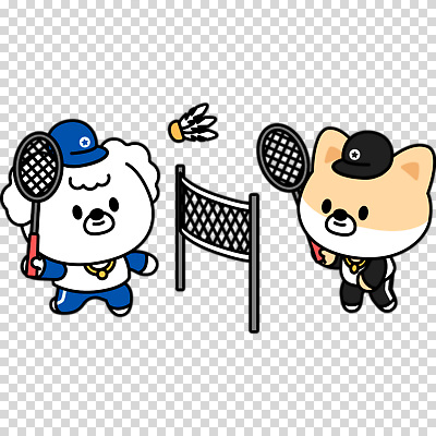 편집이미지 미소 들기 누끼 사람없음 배드민턴라켓 네트 강아지 셔틀콕 개캐릭터 PNG 캡모자 모자_잡화 스포츠용품 스포츠 동물캐릭터 모션 표정 반려동물 라켓 개 파일형식