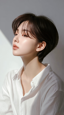 JPG 모델 편집이미지 여자 와이셔츠 짧은머리 한명 상반신 성인 빛 뷰티 머리카락 고개들기 뷰티풀 의료성형뷰티 성인여자한명만 편집실사 AI인물포토 AI콘텐츠 1 헤어스타일 셔츠 모션 사람 머리 CG 여자한명만 성인여자만 파일형식 AI포토