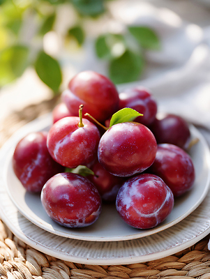 JPG 편집이미지 접시 열매 잎 여름음식 사람없음 야외 하이앵글 햇빛 신선 자두 테이블매트 제철과일 편집실사 AI포토 AI콘텐츠 식물 식기 음식 뷰포인트 과일 태양 식탁보 CG 제철 파일형식 여름_계절