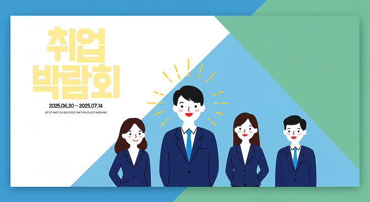 PSD 편집이미지 여자 남자 포스터 미소 정장 여러명 상반신 성인 파란색 구직 채용박람회 성인만 이미지편집 옷 컬러 다수 컨셉 표정 사람 박람회 파일형식