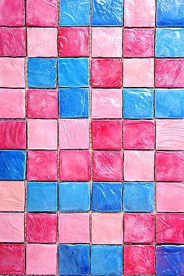 JPG 편집이미지 분홍색 패턴 사람없음 파란색 사각형 타일 타일모양 타일바닥 타일벽 편집실사 AI포토 AI콘텐츠 모양 도형 벽 컬러 무늬 바닥 CG 파일형식